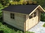 Gartenhaus mit ONDULINE Gartenhausbahn in schwarz.