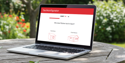 Ein Laptop mit geöffnetem Dachkonfigurator von Onduline.