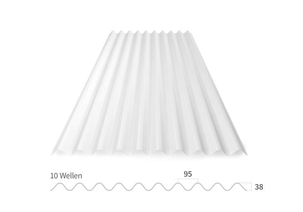 Produktabbildung einer ONDULINE PVC-Lichtplatte mit Maßen (Frontalansicht).