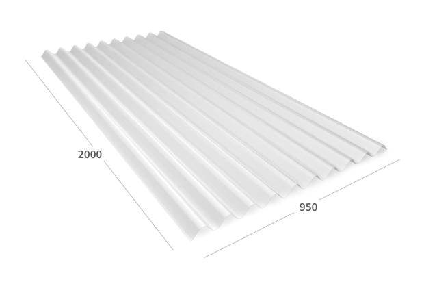 Produktabbildung einer ONDULINE PVC-Lichtplatte mit Maßen (Seitenansicht).