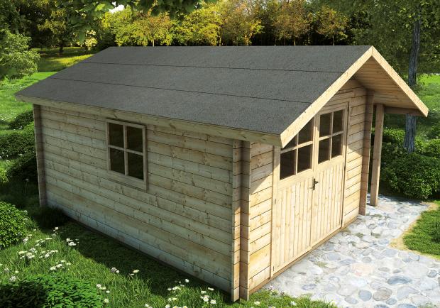 Gartenhaus mit ONDULINE Gartenhausbahn in silbergrau.