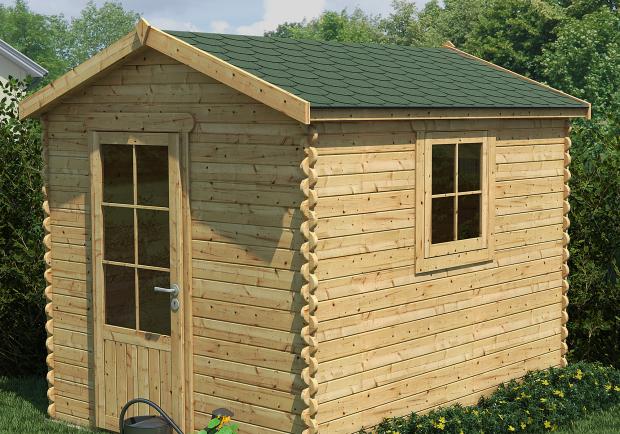Gartenhaus gedeckt mit BARDOLINE CLASSIC Biber in Grün.