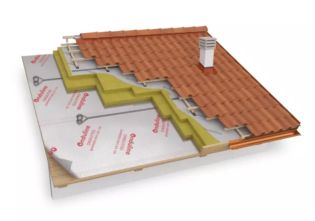 Dachfläche mit ONDUTISS BARRIER REFLEX 150 als Unterlagsbahn.