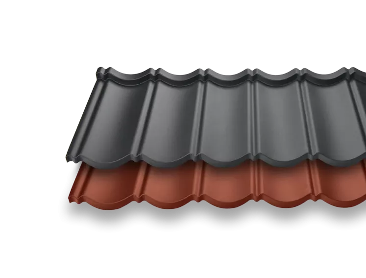Darstellung von COLORROOF Metalldachpfannen auf weißem Grund.