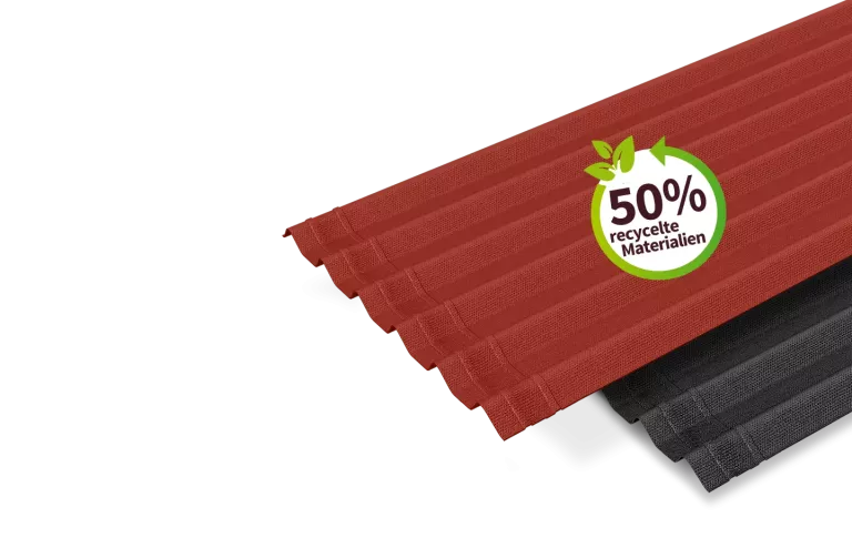 ONDULINE Bitumenwellplatten in Rot und Schwarz.